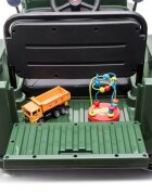 LeanToys Masinuta electrica pentru copii Military Jeep JH-103 Green cu 4 motoare de 45W baterie 12V7Ah faruri LED roti EVA telecomanda 2.4G design autentic panou multimedia USB Bluetooth dimensiune 110 x 60 x 58 cm
