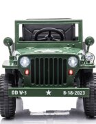 LeanToys Masinuta electrica pentru copii Military Jeep JH-103 Green cu 4 motoare de 45W baterie 12V7Ah faruri LED roti EVA telecomanda 2.4G design autentic panou multimedia USB Bluetooth dimensiune 110 x 60 x 58 cm