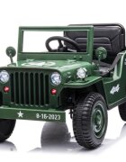 LeanToys Masinuta electrica pentru copii Military Jeep JH-103 Green cu 4 motoare de 45W baterie 12V7Ah faruri LED roti EVA telecomanda 2.4G design autentic panou multimedia USB Bluetooth dimensiune 110 x 60 x 58 cm