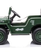 LeanToys Masinuta electrica pentru copii Military Jeep JH-103 Green cu 4 motoare de 45W baterie 12V7Ah faruri LED roti EVA telecomanda 2.4G design autentic panou multimedia USB Bluetooth dimensiune 110 x 60 x 58 cm