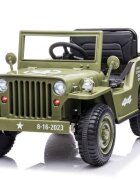 LeanToys Masinuta electrica pentru copii Olive Green tractiune integrala 4x4 motor 4x45W baterie de 12V7Ah cu telecomanda de 2.4G sistem audio integrat USB si Bluetooth faruri luminoase Roti EVA viteza 3.5-4 kmh