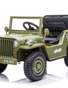 LeanToys Masinuta electrica pentru copii Olive Green tractiune integrala 4x4 motor 4x45W baterie de 12V7Ah cu telecomanda de 2.4G sistem audio integrat USB si Bluetooth faruri luminoase Roti EVA viteza 3.5-4 kmh