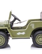 LeanToys Masinuta electrica pentru copii Olive Green tractiune integrala 4x4 motor 4x45W baterie de 12V7Ah cu telecomanda de 2.4G sistem audio integrat USB si Bluetooth faruri luminoase Roti EVA viteza 3.5-4 kmh