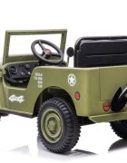 LeanToys Masinuta electrica pentru copii Olive Green tractiune integrala 4x4 motor 4x45W baterie de 12V7Ah cu telecomanda de 2.4G sistem audio integrat USB si Bluetooth faruri luminoase Roti EVA viteza 3.5-4 kmh