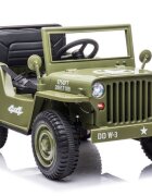 LeanToys Masinuta electrica pentru copii Olive Green tractiune integrala 4x4 motor 4x45W baterie de 12V7Ah cu telecomanda de 2.4G sistem audio integrat USB si Bluetooth faruri luminoase Roti EVA viteza 3.5-4 kmh