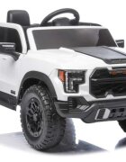 LeanToys Masinuta electrica pentru copii P4 White acumulator 12V7Ah tractiune integrala 4 x 45W roti EVA scaun piele lumini LED MP3 dimensiune 119 x 68 x 58 cm
