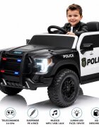 LeanToys Masinuta electrica pentru copii Police P5 4 motoare de 45W acumulator 12V7Ah telecomanda 2.4G scaun din piele roti EVA lumini LED frontale bluetooth USB card micro SD intrare MP3