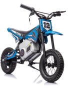 LeanToys Motocicleta electrica pentru copii A9901 Blue cu suspensii roti pneumatice motor de 350W baterie de 2x18V9Ah viteza 8-15 kmh franare automata la eliberarea pedalei de acceleratie