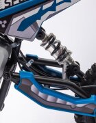 LeanToys Motocicleta electrica pentru copii A9901 Blue cu suspensii roti pneumatice motor de 350W baterie de 2x18V9Ah viteza 8-15 kmh franare automata la eliberarea pedalei de acceleratie