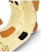 LeanToys Scooter electric pentru copii Vespa XW-03 Beige design Retro autentic si elegant scaun piele motor 2 x 35W acumulator 12V 4.5Ah faruri LED panou audio integrat cu USB MP3 83 x 40 x 62 cm