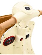 LeanToys Scooter electric pentru copii Vespa XW-03 Beige design Retro autentic si elegant scaun piele motor 2 x 35W acumulator 12V 4.5Ah faruri LED panou audio integrat cu USB MP3 83 x 40 x 62 cm