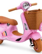 LeanToys Scooter electric pentru copii Vespa XW-03 Pink design Retro autentic si elegant scaun piele motor 2 x 35W acumulator 12V 4.5Ah faruri LED panou audio integrat cu USB MP3 83 x 40 x 62 cm
