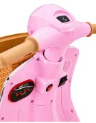 LeanToys Scooter electric pentru copii Vespa XW-03 Pink design Retro autentic si elegant scaun piele motor 2 x 35W acumulator 12V 4.5Ah faruri LED panou audio integrat cu USB MP3 83 x 40 x 62 cm