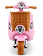 LeanToys Scooter electric pentru copii Vespa XW-03 Pink design Retro autentic si elegant scaun piele motor 2 x 35W acumulator 12V 4.5Ah faruri LED panou audio integrat cu USB MP3 83 x 40 x 62 cm