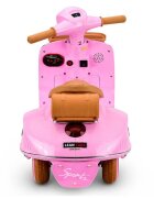LeanToys Scooter electric pentru copii Vespa XW-03 Pink design Retro autentic si elegant scaun piele motor 2 x 35W acumulator 12V 4.5Ah faruri LED panou audio integrat cu USB MP3 83 x 40 x 62 cm