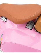 LeanToys Scooter electric pentru copii Vespa XW-03 Pink design Retro autentic si elegant scaun piele motor 2 x 35W acumulator 12V 4.5Ah faruri LED panou audio integrat cu USB MP3 83 x 40 x 62 cm