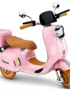 LeanToys Scooter electric pentru copii Vespa XW-05 Pink motorizare 2 x 35W faruri LED frontale panou muzical cu intrare MP3 si USB 94 x 46 x 63 cm