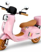 LeanToys Scooter electric pentru copii Vespa XW-05 Pink motorizare 2 x 35W faruri LED frontale panou muzical cu intrare MP3 si USB 94 x 46 x 63 cm