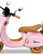 LeanToys Scooter electric pentru copii Vespa XW-05 Pink motorizare 2 x 35W faruri LED frontale panou muzical cu intrare MP3 si USB 94 x 46 x 63 cm