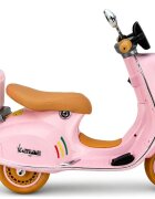LeanToys Scooter electric pentru copii Vespa XW-05 Pink motorizare 2 x 35W faruri LED frontale panou muzical cu intrare MP3 si USB 94 x 46 x 63 cm