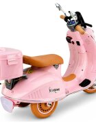 LeanToys Scooter electric pentru copii Vespa XW-05 Pink motorizare 2 x 35W faruri LED frontale panou muzical cu intrare MP3 si USB 94 x 46 x 63 cm