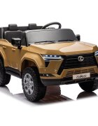 Lexus Masinuta electrica pentru copii cu licenta GX550 Champagne 4x4 cu telecomanda acumulator 24V7Ah Roti EVA Scaun din piele4 Motoare x 55W oglinzi retrovizoare lumini LED afisaj baterie