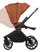 Lionelo Carucior 2 in 1 Mika Plus Cadru din aluminiu Cu landou intarit si salteluta moale Reversibil Cu sistem de ventilatie 3D Cu accesorii Sarcina maxima 22 kg Standard de siguranta EN1888-1 maro