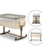 Lionelo Patut co-sleeper Leonie Beige Sand cu sistem de leganare setare unghiulara reglabil pe inaltime conform cu standardele europeane de securitate EN1130 si EN16890