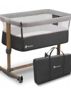Lionelo Patut co-sleeper Leonie Grey Sand cu sistem de leganare setare unghiulara reglabil pe inaltime conform cu standardele europeane de securitate EN1130 si EN16890