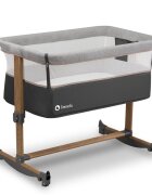 Lionelo Patut co-sleeper Leonie Grey Sand cu sistem de leganare setare unghiulara reglabil pe inaltime conform cu standardele europeane de securitate EN1130 si EN16890