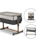 Lionelo Patut co-sleeper Leonie Grey Sand cu sistem de leganare setare unghiulara reglabil pe inaltime conform cu standardele europeane de securitate EN1130 si EN16890