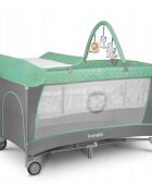 Lionelo Patut pliabil Flower Turquoise cu doua nivelearcada masuta de infasat bara cu jucarii Conform cu standardele europeane de securitate EN 716 si EN12221