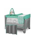 Lionelo Patut pliabil Flower Turquoise cu doua nivelearcada masuta de infasat bara cu jucarii Conform cu standardele europeane de securitate EN 716 si EN12221