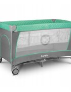 Lionelo Patut pliabil Flower Turquoise cu doua nivelearcada masuta de infasat bara cu jucarii Conform cu standardele europeane de securitate EN 716 si EN12221