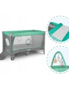 Lionelo Patut pliabil Flower Turquoise cu doua nivelearcada masuta de infasat bara cu jucarii Conform cu standardele europeane de securitate EN 716 si EN12221