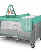 Lionelo Patut pliabil Flower Turquoise cu doua nivelearcada masuta de infasat bara cu jucarii Conform cu standardele europeane de securitate EN 716 si EN12221