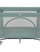 Lionelo Patut pliabil Laura 102 x 74 cm Cu doua nivele Functie de tarc Cu roti Include salteluta si geanta de transport Pereti din plasa Deschidere laterala Pana la 15 kg 0 luni + Verde