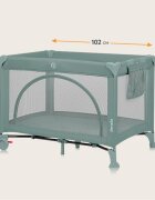 Lionelo Patut pliabil Laura 102 x 74 cm Cu doua nivele Functie de tarc Cu roti Include salteluta si geanta de transport Pereti din plasa Deschidere laterala Pana la 15 kg 0 luni + Verde