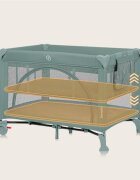 Lionelo Patut pliabil Laura 102 x 74 cm Cu doua nivele Functie de tarc Cu roti Include salteluta si geanta de transport Pereti din plasa Deschidere laterala Pana la 15 kg 0 luni + Verde