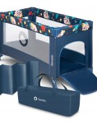 Lionelo Patut pliabil Stefi Blue Navy cu un nivelintrare laterala cu fermoar roti conform cu standardul european de securitate EN 716