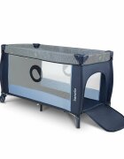 Lionelo Patut pliant Sven Plus Blue Navi cu doua nivele cu arcada jucarii masuta de infasat vibratii melodii conform cu standardele europeane de securitate EN716 si EN12221