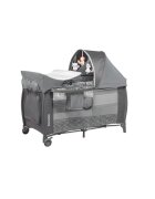 Lionelo Patut pliant Sven Plus Grey cu doua nivele cu arcada jucarii masuta de infasat vibratii melodii conform cu standardele europeane de securitate EN716 si EN12221