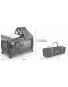 Lionelo Patut pliant Sven Plus Grey cu doua nivele cu arcada jucarii masuta de infasat vibratii melodii conform cu standardele europeane de securitate EN716 si EN12221