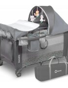 Lionelo Patut pliant Sven Plus Grey cu doua nivele cu arcada jucarii masuta de infasat vibratii melodii conform cu standardele europeane de securitate EN716 si EN12221