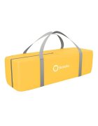 Lionelo Patut pliant Sven Plus Yellow Scandi cu doua nivele cu arcada jucarii masuta de infasat vibratii melodii conform cu standardele europeane de securitate EN716 si EN12221