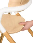 Lionelo Scaun de masa multifunctional Celia din lemn de fag 6 luni- adult reglabil pe inaltime husa impermeabila tavita silicon suport de picioare reglabil greutate maxima 90 Kg AlbNatural