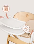 Lionelo Scaun de masa multifunctional Celia din lemn de fag 6 luni- adult reglabil pe inaltime husa impermeabila tavita silicon suport de picioare reglabil greutate maxima 90 Kg AlbNatural