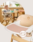 Lionelo Scaun de masa multifunctional Celia din lemn de fag 6 luni- adult reglabil pe inaltime husa impermeabila tavita silicon suport de picioare reglabil greutate maxima 90 Kg AlbNatural