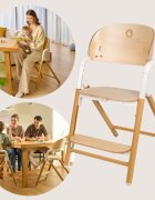 Lionelo Scaun de masa multifunctional Celia din lemn de fag 6 luni- adult reglabil pe inaltime husa impermeabila tavita silicon suport de picioare reglabil greutate maxima 90 Kg AlbNatural