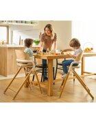 Lionelo Scaun de masa multifunctional Celia din lemn de fag 6 luni- adult reglabil pe inaltime husa impermeabila tavita silicon suport de picioare reglabil greutate maxima 90 Kg AlbNatural